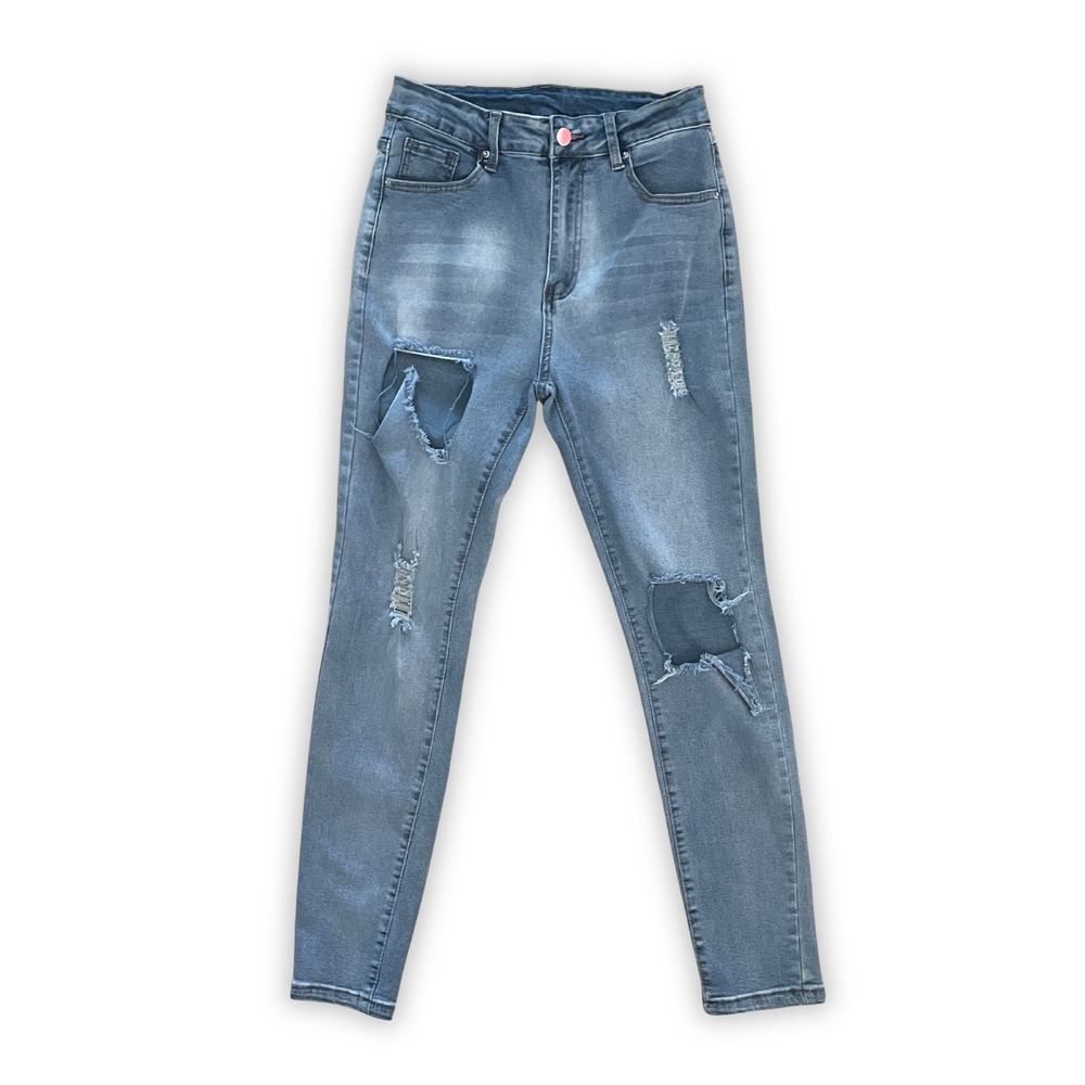 Light Blue Ripped Faded High Rise Skinny Jeans Size M